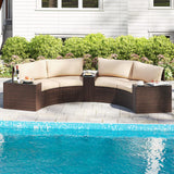 Tangkula 5 Pieces PE Rattan Half-Moon Curved Sectional Sofas with Side Tables