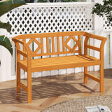 Tangkula 2 Person Patio Wood Bench with Curved Armrests