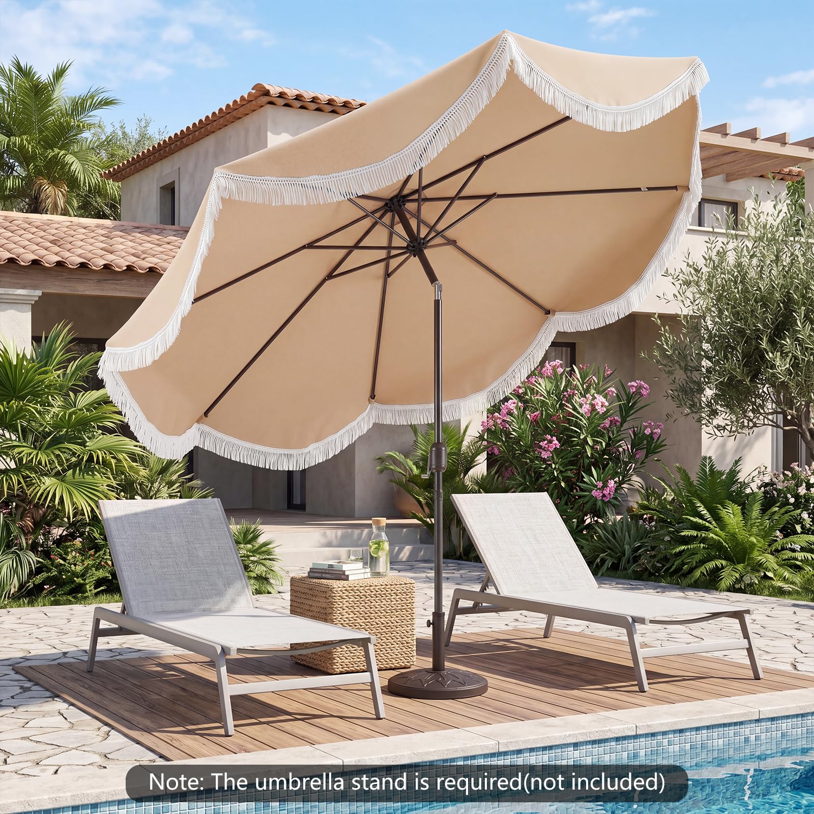 Tangkula 10 FT Patio Umbrella with Fringe