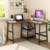 L Shaped Desk, Space Saving Corner Desk w/ 2 Tier Storage Shelves