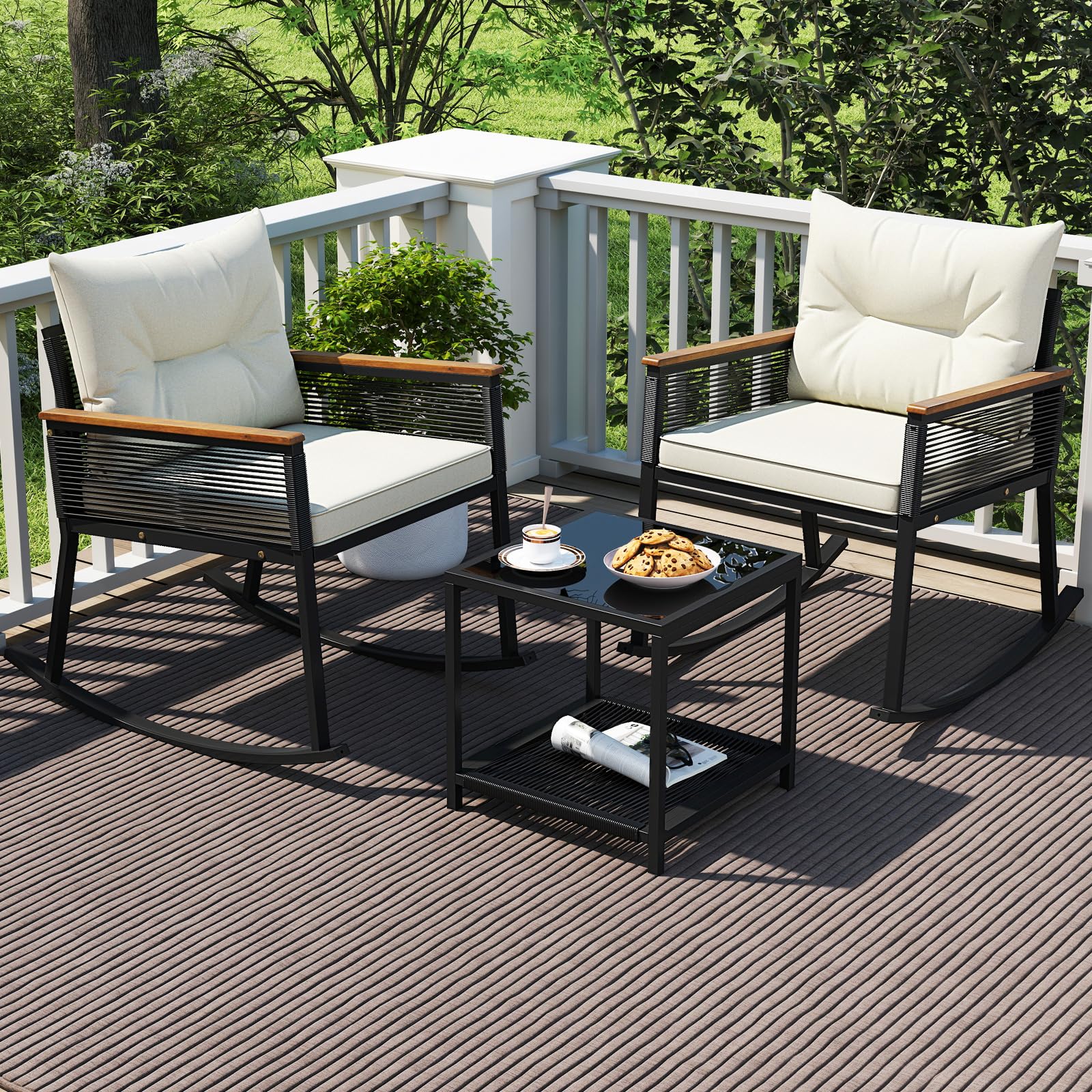 Tangkula 3 Piece Patio Rocking Bistro Set