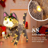 Tangkula 23 Inches Christmas Decoration, Pre-lit 88 LED Light Up 3D Cute Cat with Warm White Light and Plug