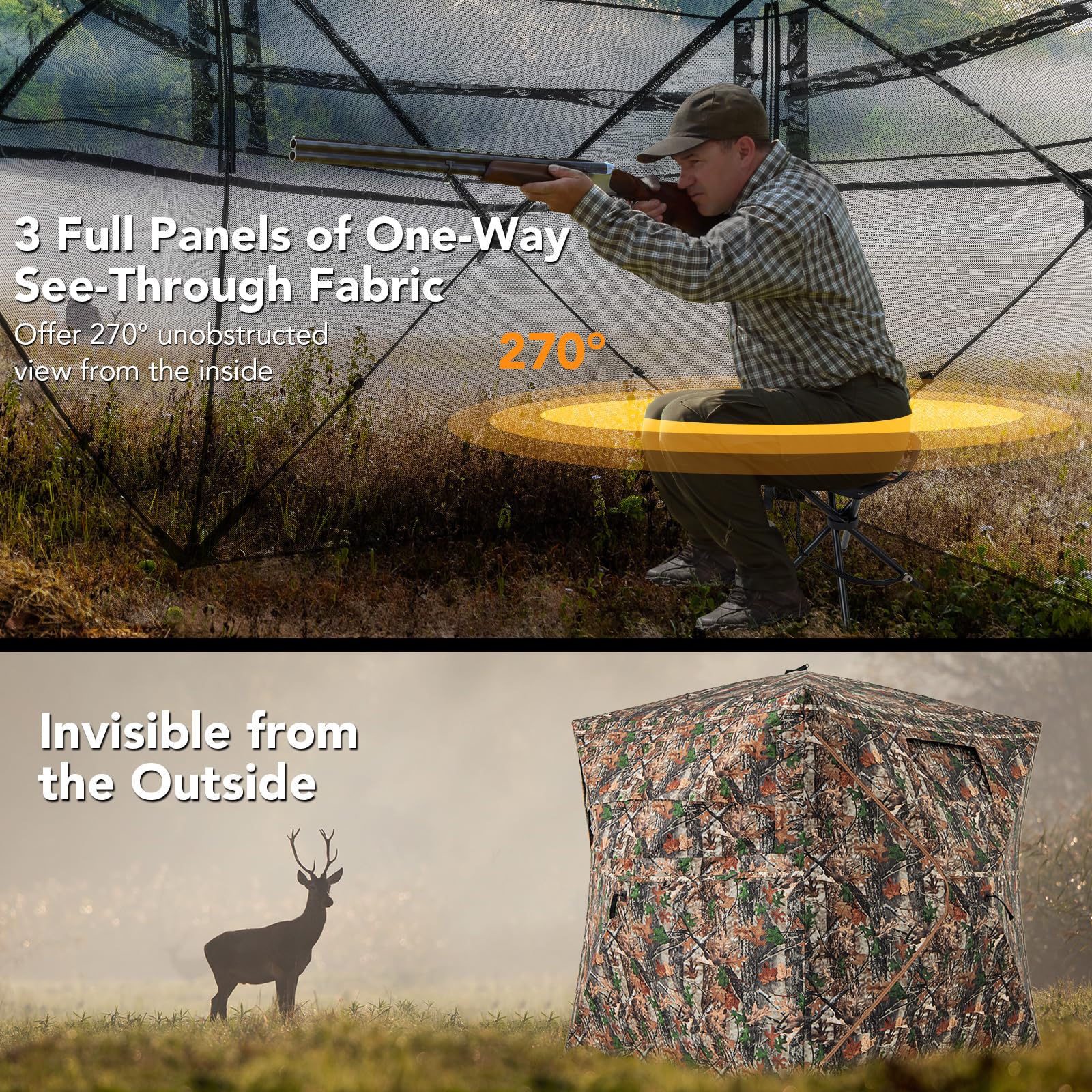 see through tent from inside Tangkula Extra Tall 3-4 Person Hunting Blind, 270 Degree See Through Ground Blind with Silent Slide Windows