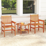 Tangkula Outdoor Wooden Dining Chairs with Inclined Backrests and Slatted Seats