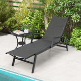 Tangkula Outdoor Rattan Chaise Lounge, Woven PE Wicker Reclining Chair with Armrests & 5-Position Backrest