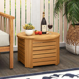 Tangkula 2-in-1 Outdoor Side Table with Storage Acacia Wood Slatted Coffee Table Square and Round Slatted End Storage Box