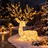 Tangkula Christmas Lighted Kneeling Reindeer, 3D Buck with Large Antler