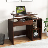 Tangkula Lift Top Computer Desk, Small Standing Laptop Desk with 2 Hidden Compartments & 2 Open Storage Shelves