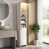 Tangkula Tall Narrow Freestanding Bathroom Storage Cabinet with Lights and Remote (1/2)