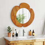 Tangkula Irregular Wall Mirror with Teak Wood Frame