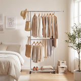 Tangkula Double Rolling Clothes Rack with Wheels