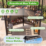 Tangkula 3 Piece Patio Bar Set Grill Gazebo & 2 Foldable Bar Stools