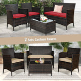 Tangkula 4-Piece Rattan Patio Furniture Set, w/Tempered Glass Coffee Table