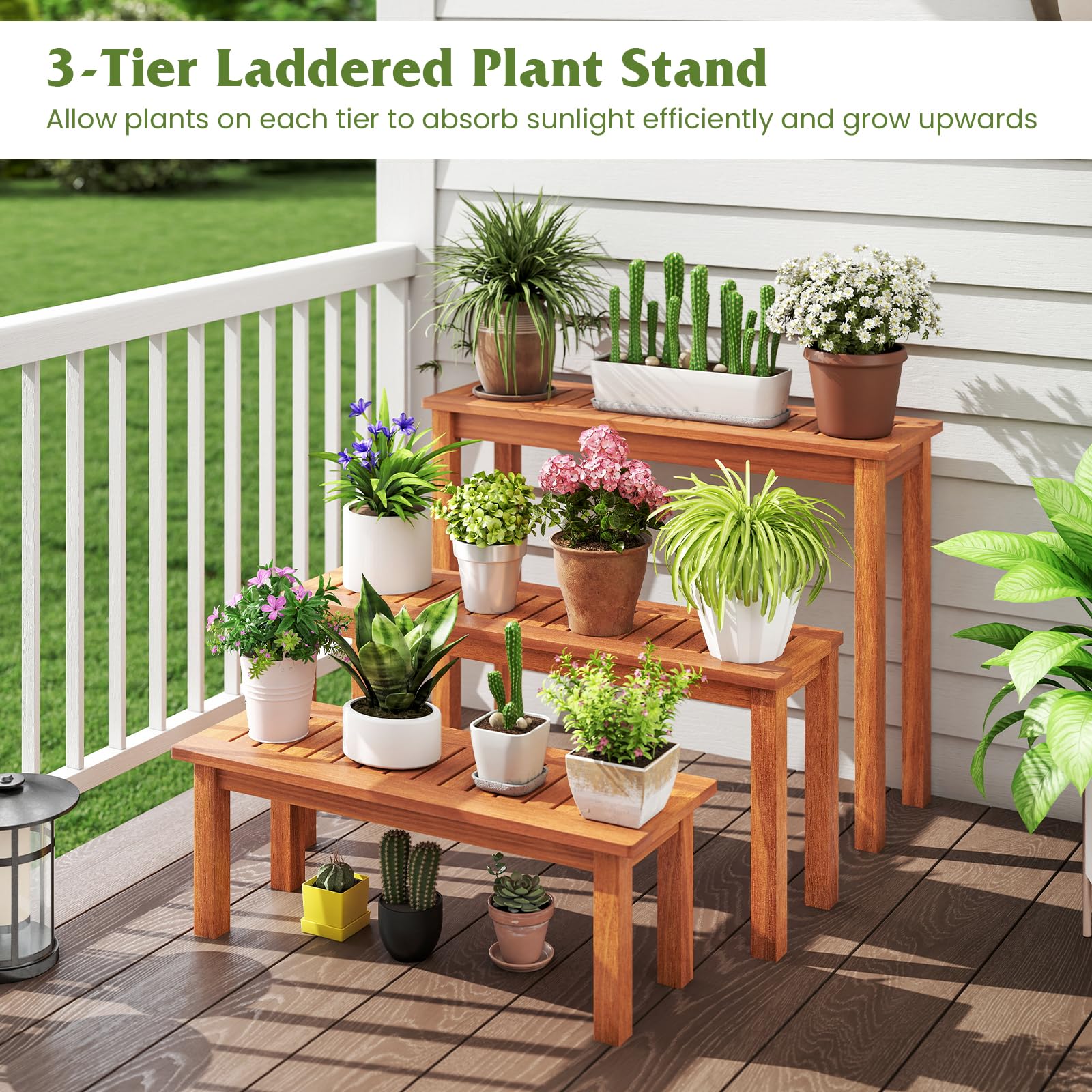 set of 3 indoor plant stands Tangkula Wooden Plant Stand Set of 3 for Patio Garden Entryway Front Porch