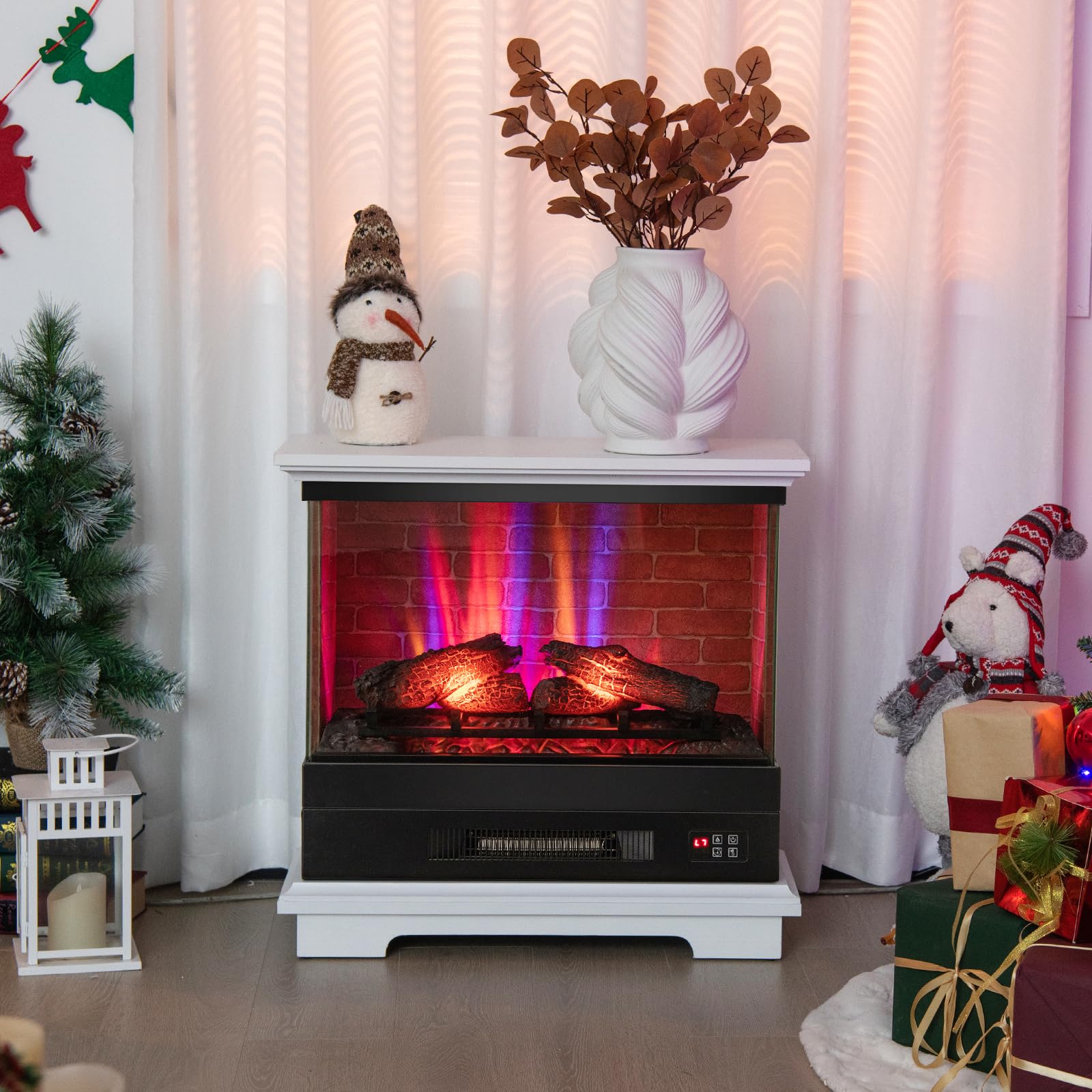 27 Inches Electric Fireplace Heater, White - Tangkula
