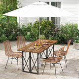 Tangkula 67 Inch Outdoor Dining Table, Acacia Wood Patio Table with 2 Inch Umbrella Hole