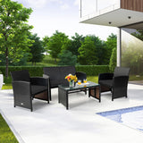 Tangkula Outdoor Rattan Furniture Set w/Chair & Loveseat & Tempered Glass Coffee Table