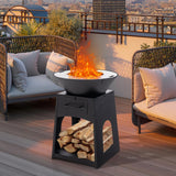 Tangkula Outdoor Fire Pit with Storage, Patio Wood Burning Fireplace with Grill & Ash Box, Spacious Bottom Storage Compartment
