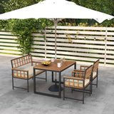 Tangkula 4 Piece Patio Dining Set, Outdoor Wood Dining Furniture W/ 2 Chairs & 1 Loveseat, 47” Acacia Wood Table W/Umbrella Hole