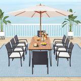 Tangkula 9 Pieces Patio Rattan Dining Set with Acacia Wood Table