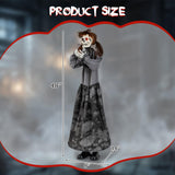 Tangkula 4 FT Halloween Animatronic Standing Skeleton Gril with Pop Up Head
