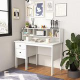 Tangkula Computer Desk with Drawers & Hutch, Modern Home Office Desk Writing Study Desk with Charging Station