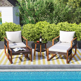 Tangkula 5 Pieces Patio Furniture Conversation Set Outdoor Rattan Acacia Wood Cushioned Chairs with Ottomans