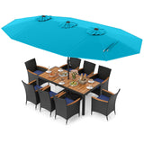 Tangkula 11 Piece Patio Wicker Dining Set w/Double-Sided Patio Umbrella