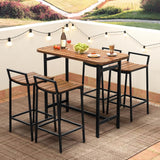 Tangkula 5 Piece Acacia Wood Bar Table Set, Outdoor Bar Height Table & Chairs with Metal Frame & Footrest