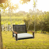 Tangkula 1-Person Rattan Porch Swing with Cushion