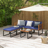 Tangkula 6 Piece Patio Conversation Sofa Set, Acacia Wood Chair Set with Ottomans & Coffee Table