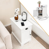 Tangkula Side Table with Charging Station, Modern Nightstand, Narrow End Table