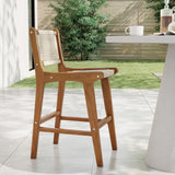 Tangkula Outdoor Natural Rattan Patio Teak Wood Barstool