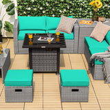Tangkula 9 Pieces Outdoor Patio Furniture Set with 32-Inch Propane Fire Pit Table