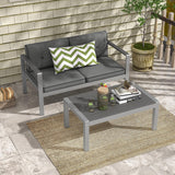Tangkula 2 Piece Patio Aluminum Sofa Set, Contemporary 2-Person Sofa & Coffee Table