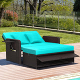 Tangkula Patio Rattan Daybed, Patiojoy Wicker Loveseat Sofa with 4-Postion Adjustable Backrest, Storage Ottoman, Cushions