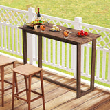 Tangkula 59 Inch Outdoor Bar Table Teak Wood Rectangle Patio Bar Height Pub Table with Slatted Top