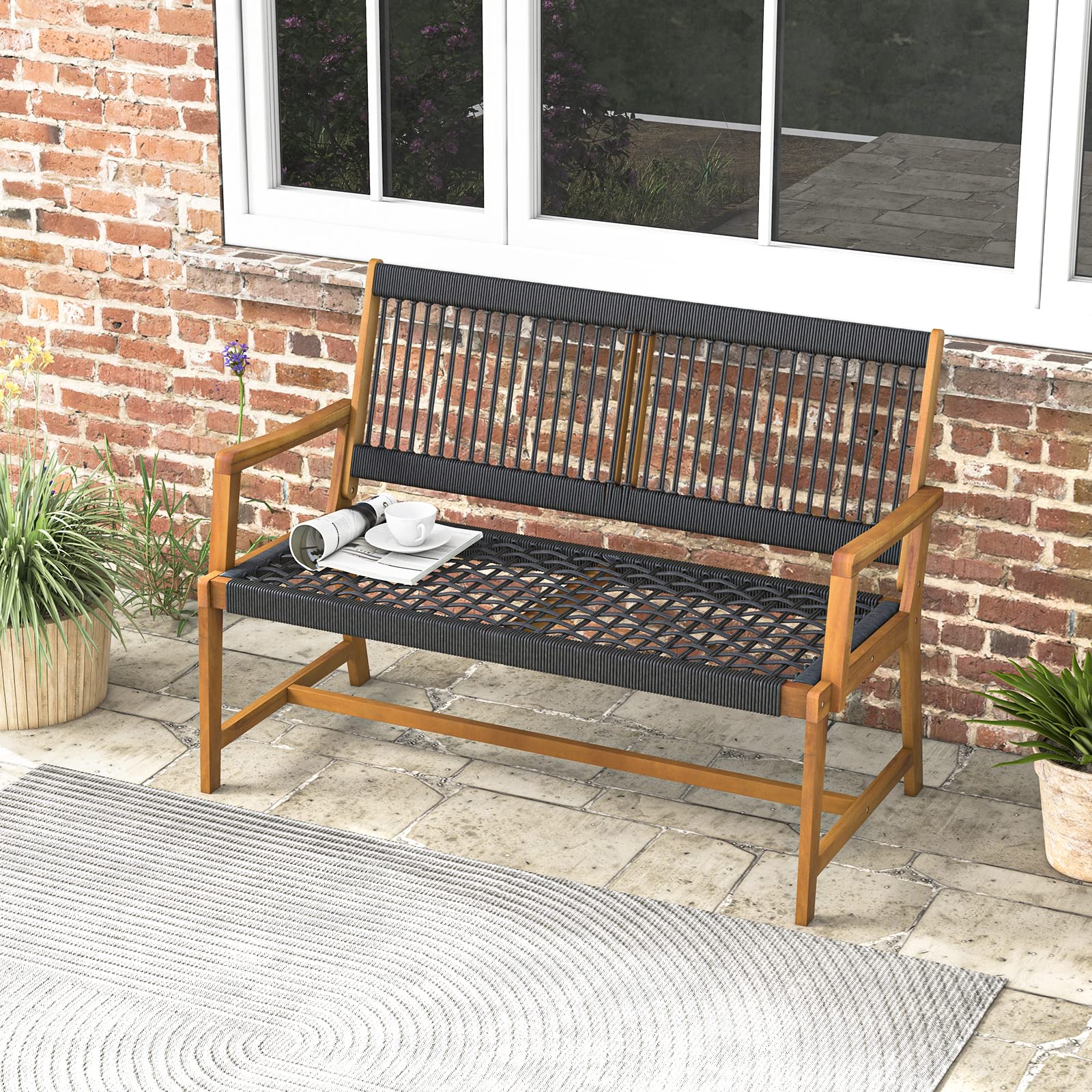 Tangkula Outdoor Acacia Wood Bench