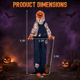 Tangkula 5.3 FT Animated Halloween Standing Pumpkin Scarecrow with Shovel