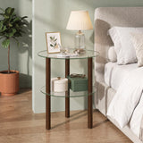 Tangkula 2-Tier Round End Table with Clear Tempered Glass Top and Shelf