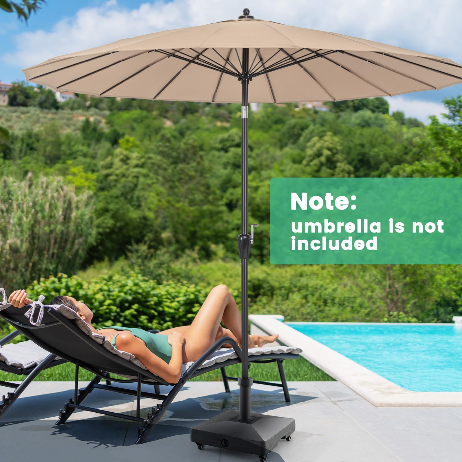 2 patio umbrella base Tangkula Patio Umbrella Base, Heavy-Duty 54 lbs Market Stand w/4 Universal Wheels, 2 Receivers, Square Pole Stand