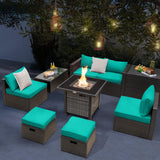 Tangkula 9 Pieces Patio Furniture Set with 50,000 BTU Propane Fire Pit Table
