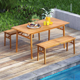 Tangkula 3 Pieces Patio Dining Set Acacia Wood Picnic Table with 1.97” Umbrella Hole and 2 Benches