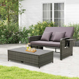 Tangkula Patio Rattan Daybed, Patiojoy Wicker Loveseat Sofa with 4-Postion Adjustable Backrest, Storage Ottoman, Cushions