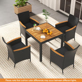 Tangkula 5 Pieces Patio Dining Table Set for 4 Seat Cushions & Acacia Wood Tabletop
