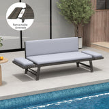 Tangkula Outdoor Convertible Sofa Daybed with Adjustable Armrests, PE Rattan Patio Couch Furniture with Thick Cushions