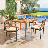 Tangkula 5 Piece Patio Wood Dining Set Outdoor Square Acacia Table Metal Chairs Set