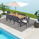 Tangkula 9 Pieces Patio Rattan Dining Set with Acacia Wood Table, Outdoor Table and Chairs Set with Cushions