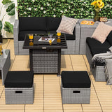 Tangkula 9 Pieces Outdoor Patio Furniture Set with 32-Inch Propane Fire Pit Table
