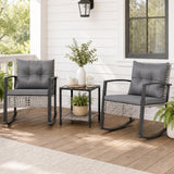 3-Piece Outdoor Rocking Chair Set w/ 2-Tier Glass-Top Side Table